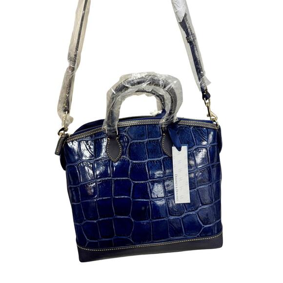 Dooney & Bourke Croco Embossed Pocket Satchel Blue NWT